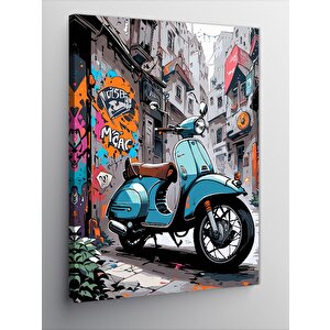 Kanvas Tablo Mavi Scooter Motor 100x140 cm