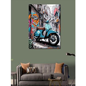Kanvas Tablo Mavi Scooter Motor 100x140 cm