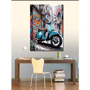 Kanvas Tablo Mavi Scooter Motor 100x140 cm