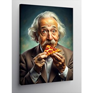 Kanvas Tablo Albert Einstein Pizza Yiyor 100x140 cm