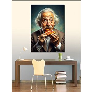 Kanvas Tablo Albert Einstein Pizza Yiyor 100x140 cm