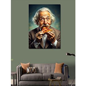 Kanvas Tablo Albert Einstein Pizza Yiyor 50x70 cm