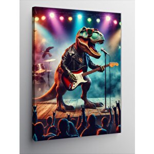 Kanvas Tablo Deri Ceketli Gitar Çalan Dinazor 70x100 cm