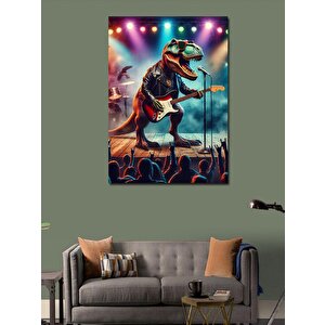 Kanvas Tablo Deri Ceketli Gitar Çalan Dinazor 70x100 cm
