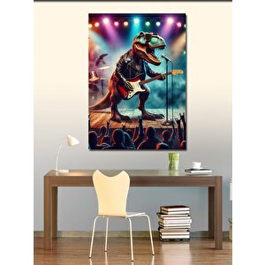 Kanvas Tablo Deri Ceketli Gitar Çalan Dinazor 70x100 cm