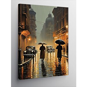 Kanvas Tablo Şehirde Akşam Üzeri Yağmur Yağarken 100x140 cm