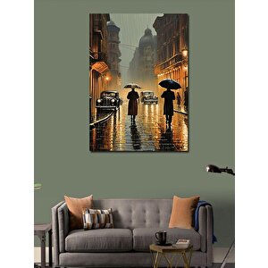 Kanvas Tablo Şehirde Akşam Üzeri Yağmur Yağarken 100x140 cm