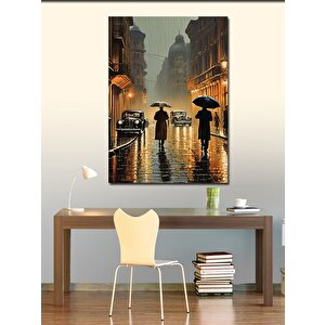 Kanvas Tablo Şehirde Akşam Üzeri Yağmur Yağarken 100x140 cm