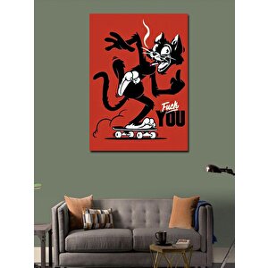 Kanvas Tablo Kara Kedi Ve Kaykay 100x140 cm