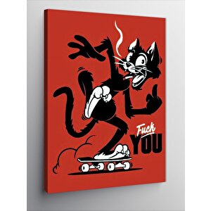 Kanvas Tablo Kara Kedi Ve Kaykay 70x100 cm