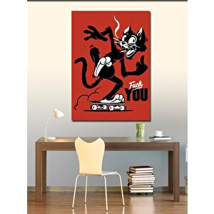 Kanvas Tablo Kara Kedi Ve Kaykay 70x100 cm