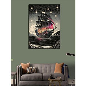Kanvas Tablo Siyah Beyaz Çizgilerle Yelkenli Gemi 100x140 cm
