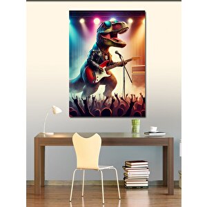 Kanvas Tablo Elektro Gitar Çalan Dinazor 100x140 cm
