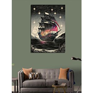 Kanvas Tablo Siyah Beyaz Çizgilerle Yelkenli Gemi 70x100 cm