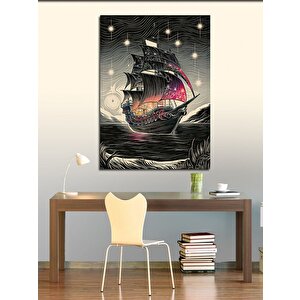 Kanvas Tablo Siyah Beyaz Çizgilerle Yelkenli Gemi 70x100 cm