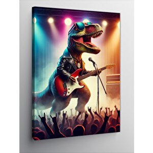 Kanvas Tablo Elektro Gitar Çalan Dinazor 50x70 cm