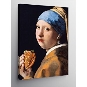 Kanvas Tablo Obez İnci Taneli Kız Ve Hamburger 100x140 cm