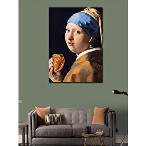 Kanvas Tablo Obez İnci Taneli Kız Ve Hamburger 100x140 cm