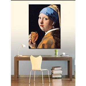 Kanvas Tablo Obez İnci Taneli Kız Ve Hamburger 100x140 cm