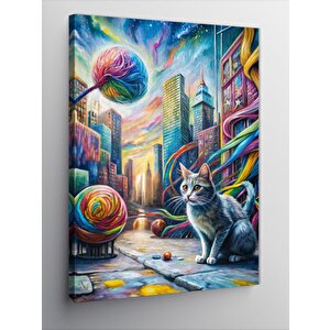 Kanvas Tablo Renkli Ipler Ve Kedi Dünyası 70x100 cm