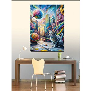 Kanvas Tablo Renkli Ipler Ve Kedi Dünyası 70x100 cm