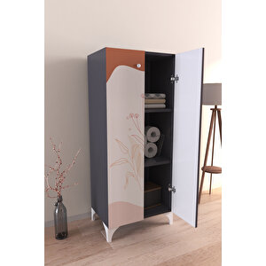 Soft Lines 3 Raflı Çok Amaçlı Dolap Mutfak Salon Banyo Ofis Salon Dolabı Beyaz Antrasit