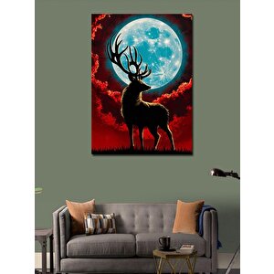 Kanvas Tablo Mavi Ay Ve Geyik 70x100 cm