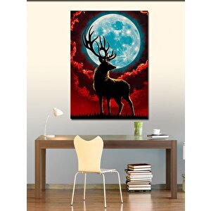 Kanvas Tablo Mavi Ay Ve Geyik 70x100 cm
