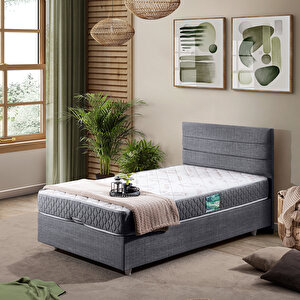 Sofia Tek Kişilik Baza Başlık Comfort Yatak Seti Gri 100x200 cm