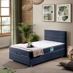 Sofia Tek Kişilik Baza Başlık İkili Set Lacivert 90x190 cm