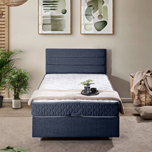 Sofia Tek Kişilik Baza Başlık İkili Set Lacivert 90x190 cm