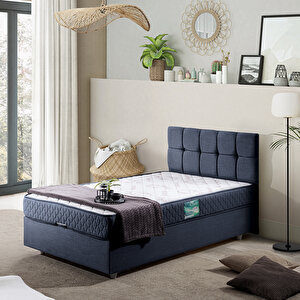 Berlin Tek Kişilik Baza Başlık İkili Set Lacivert 90x200 cm