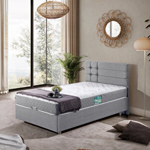 Viyana Tek Kişilik Baza Başlık Comfort Yatak Seti Açık Gri 90x200 cm