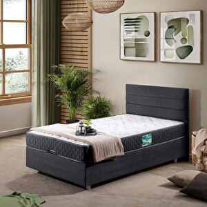Sofia Tek Kişilik Baza Başlık Comfort Yatak Seti Antrasit 90x190 cm