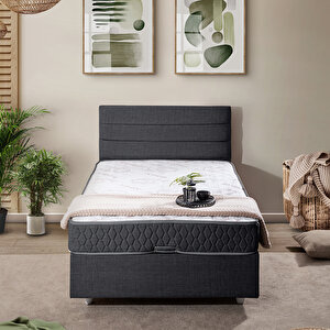 Sofia Tek Kişilik Baza Başlık Comfort Yatak Seti Antrasit 90x190 cm