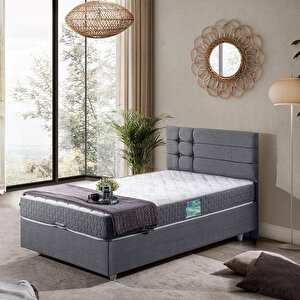 Viyana Tek Kişilik Baza Başlık İkili Set Gri 90x190 cm