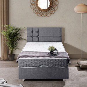 Viyana Tek Kişilik Baza Başlık İkili Set Gri 90x190 cm