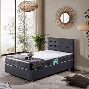 Viyana Tek Kişilik Baza Başlık Comfort Yatak Seti Antrasit 90x200 cm