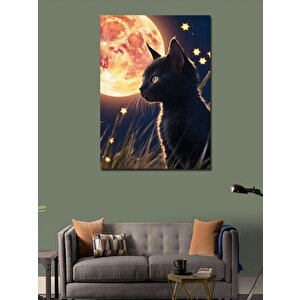 Kanvas Tablo Siyah Kedi Ve Dolunay 70x100 cm