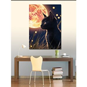 Kanvas Tablo Siyah Kedi Ve Dolunay 70x100 cm
