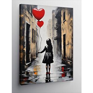 Kanvas Tablo Kalp Şeklinde Uçan Balonlu Kız 70x100 cm