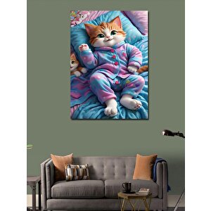 Kanvas Tablo Pijamalı Uykuya Hazır Sarı Kedi 70x100 cm