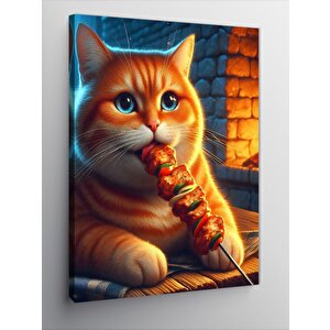 Kanvas Tablo Şiş Kebap Yiyen Kedi 50x70 cm