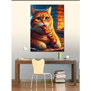 Kanvas Tablo Şiş Kebap Yiyen Kedi 50x70 cm