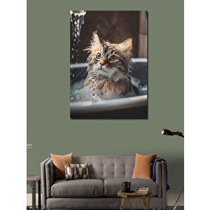 Kanvas Tablo Küvette Banyo Yapan Kedi 70x100 cm