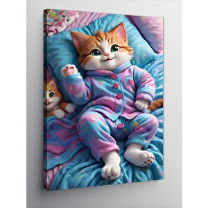 Kanvas Tablo Pijamalı Uykuya Hazır Sarı Kedi 100x140 cm