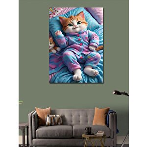 Kanvas Tablo Pijamalı Uykuya Hazır Sarı Kedi 100x140 cm