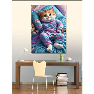 Kanvas Tablo Pijamalı Uykuya Hazır Sarı Kedi 100x140 cm