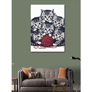 Kanvas Tablo Yavru Kediler Ve Yün Topu 70x100 cm