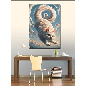 Kanvas Tablo Beyaz Kedi Ve Bulut Sarmalı 70x100 cm